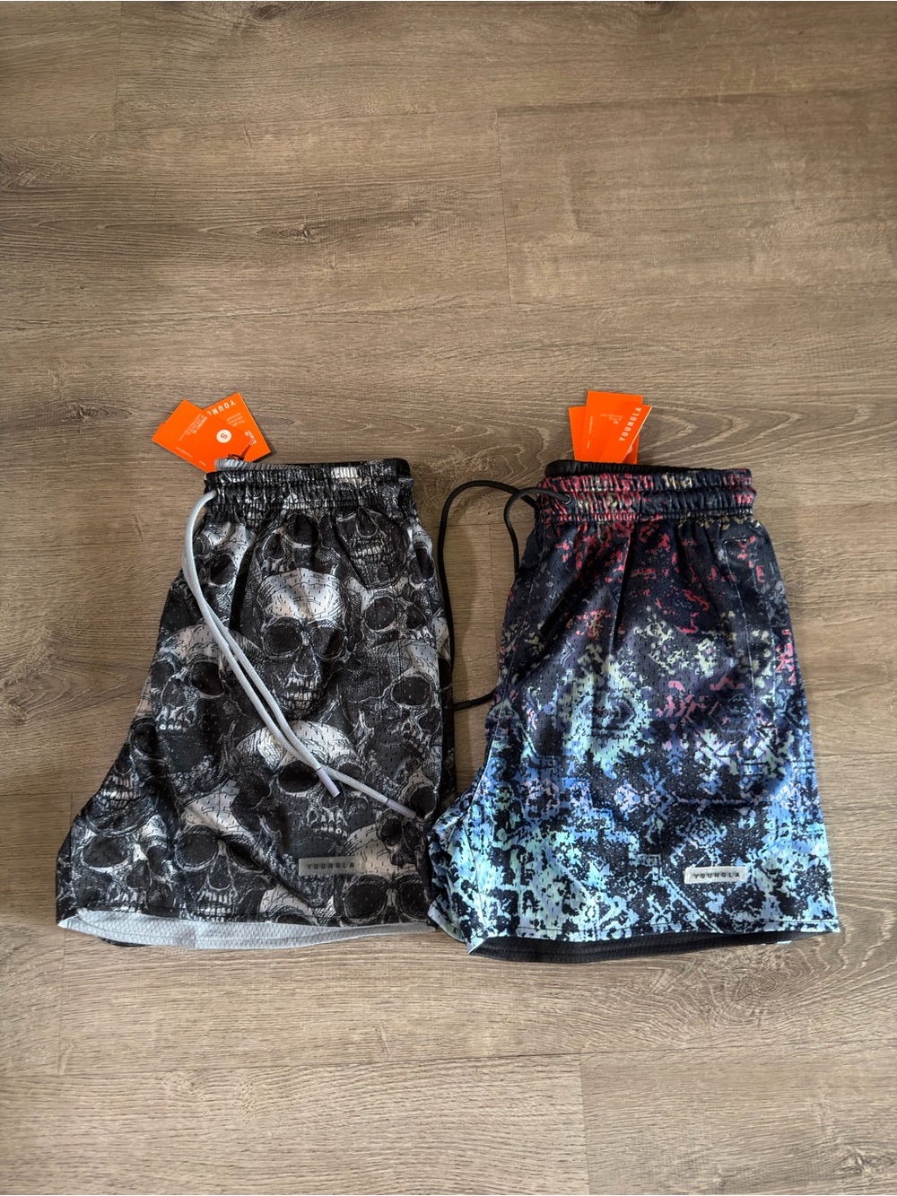 YoungLA Men's Black Skull & Multicolor Splatter Athletic Shorts (Pair)
